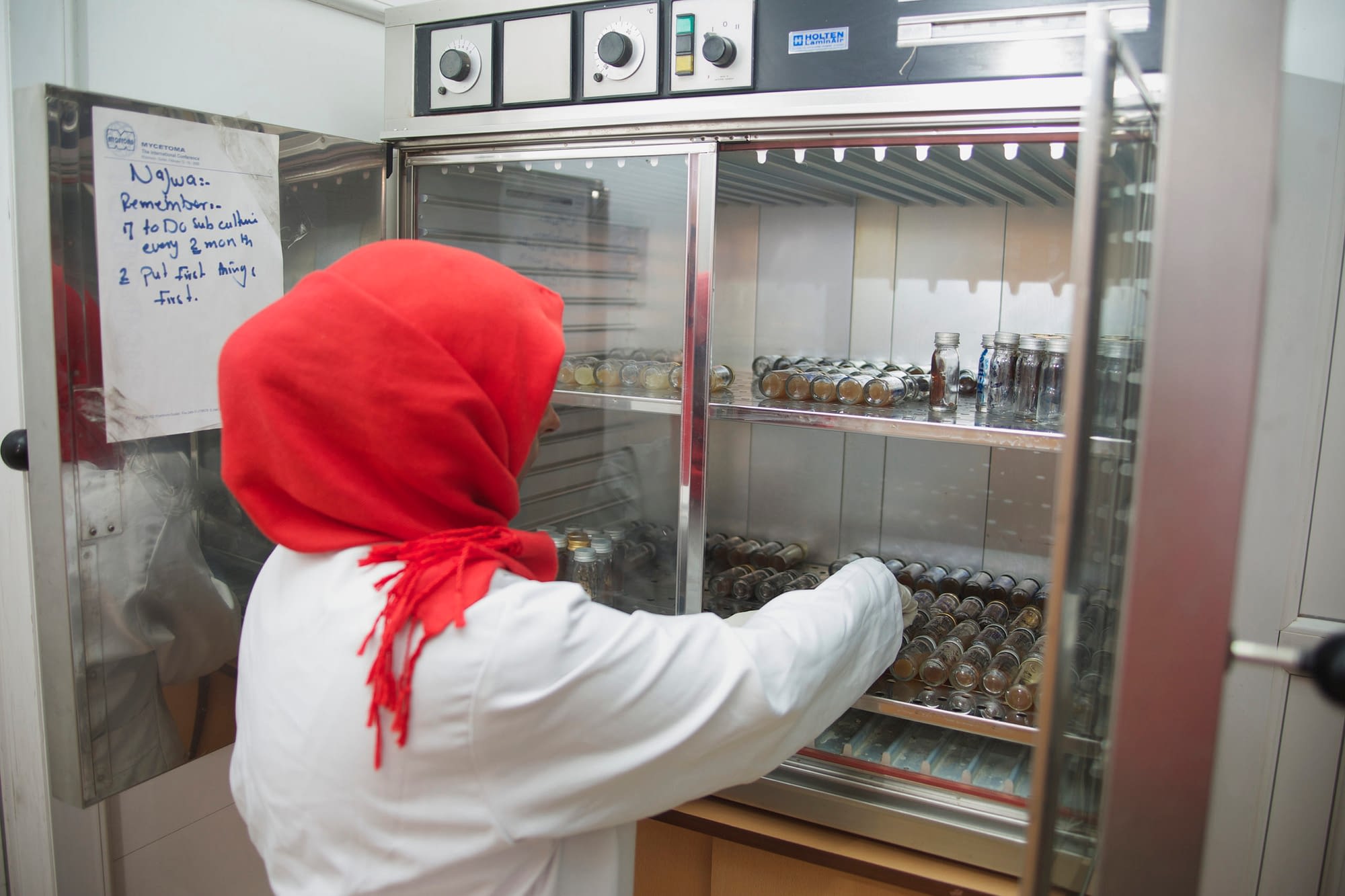 Researcher handling samples in a laboratory