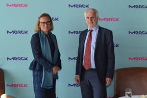 Belén Garijo, Member of the Executive Board of Merck and CEO Healthcare, and Bernard Pécoul, DNDi Executive Director