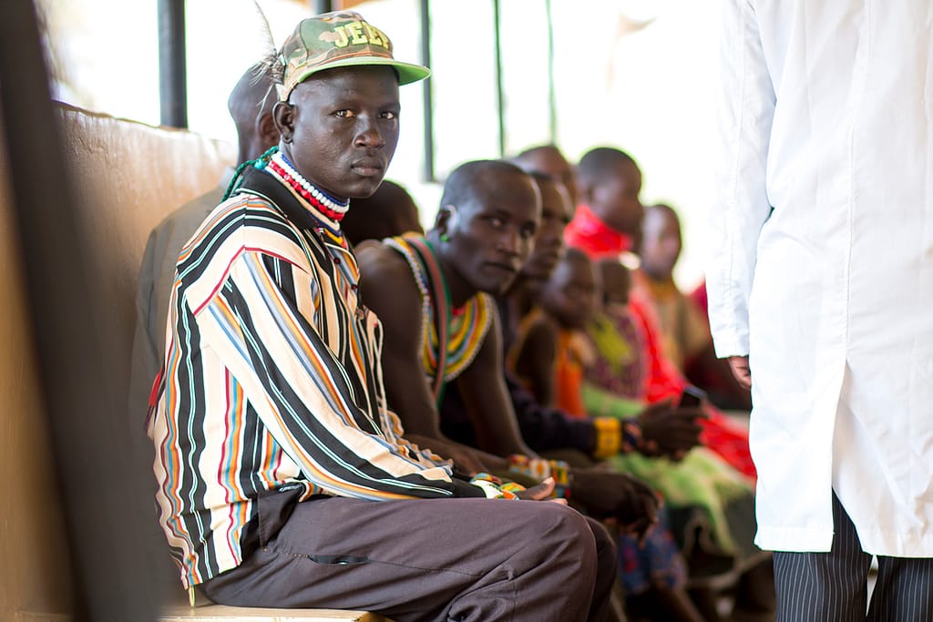 Visceral leishmaniasis patient waiting to see a doctor in West Pokot, Kenya