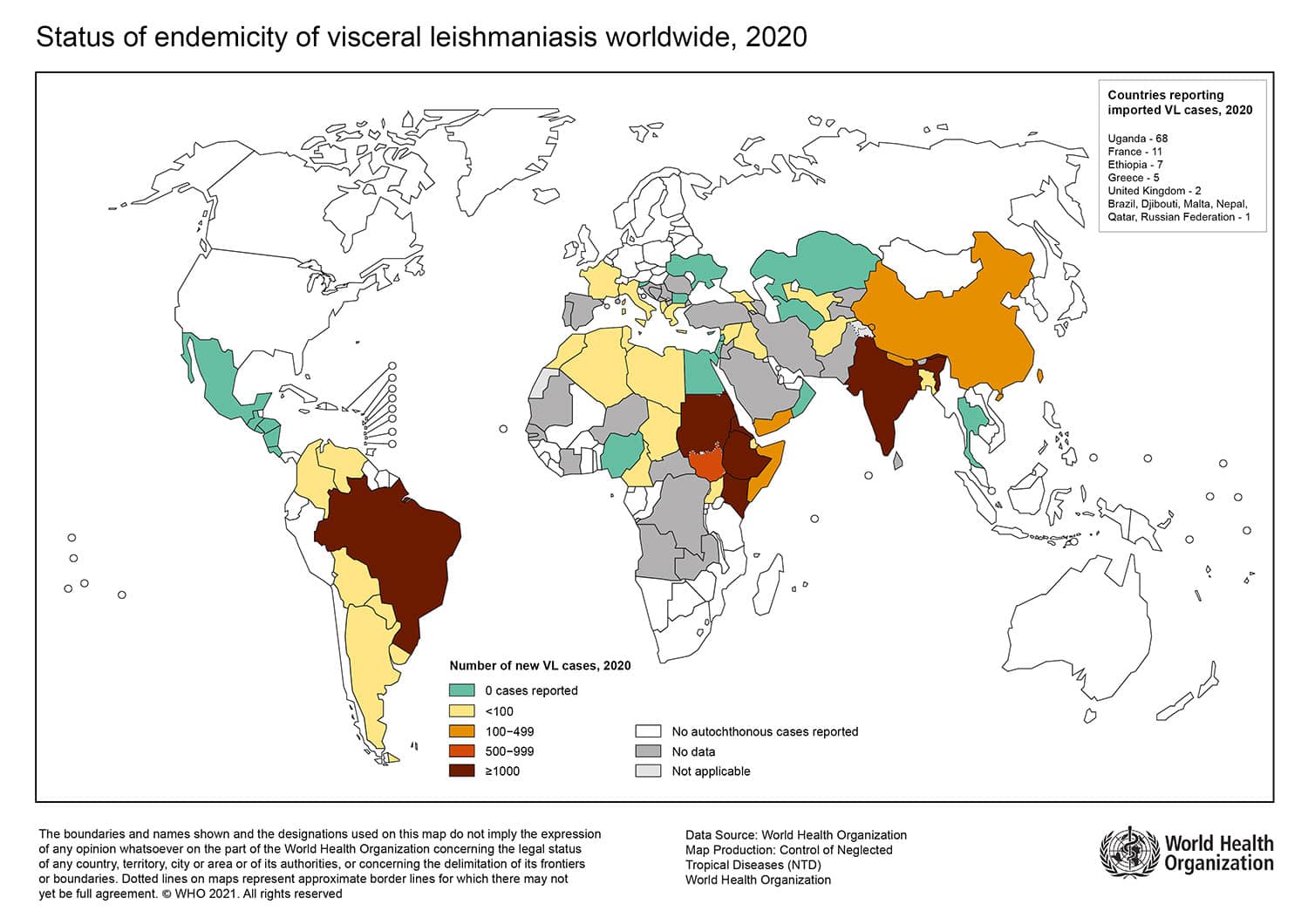 Status of endemicity of visceral leishmaniasis worldwide, 2020