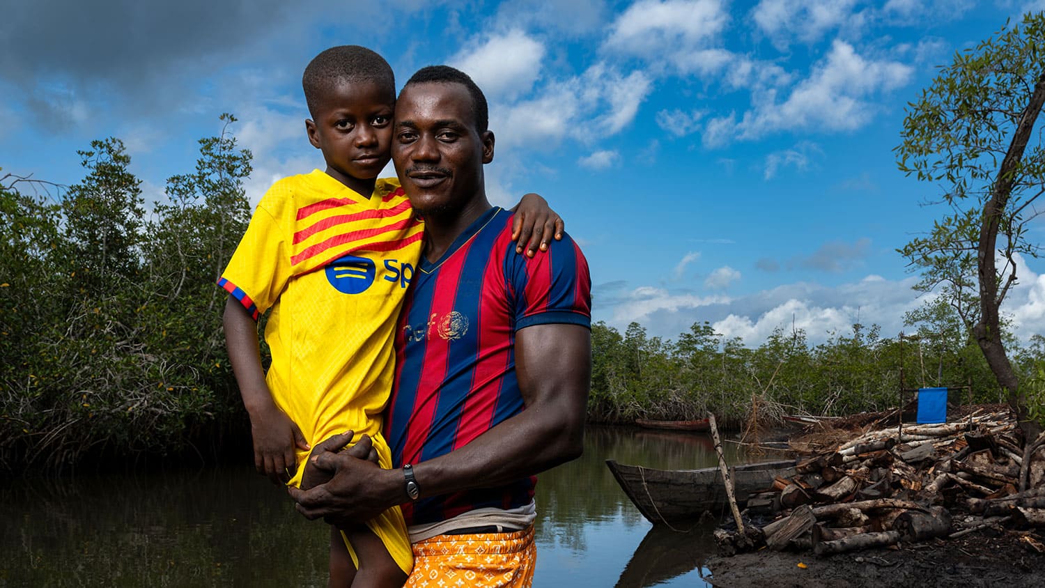 Father with his son in rural setting