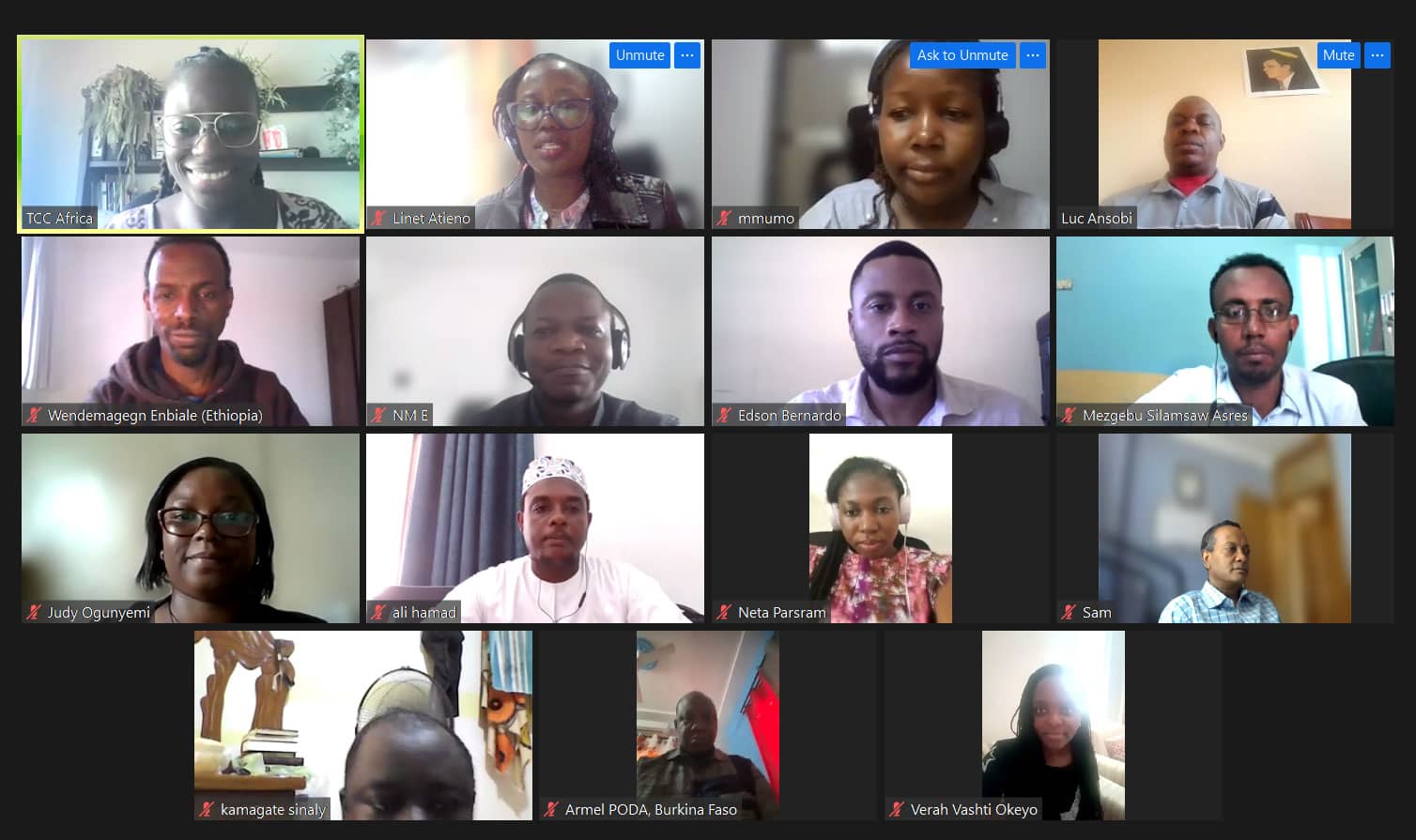 Screenshot of participants at the Virtual Science Communication Workshop